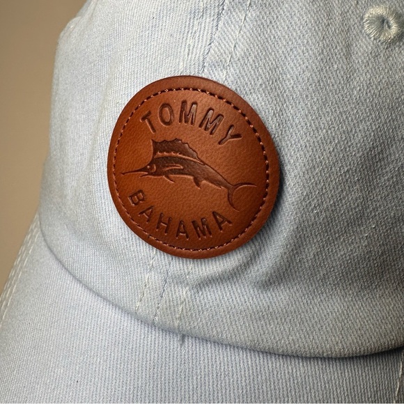 Tommy Bahama Hat Cap Dad Leather Logo One Size Slouch Blue Unisex Golf Beach - Picture 2 of 10